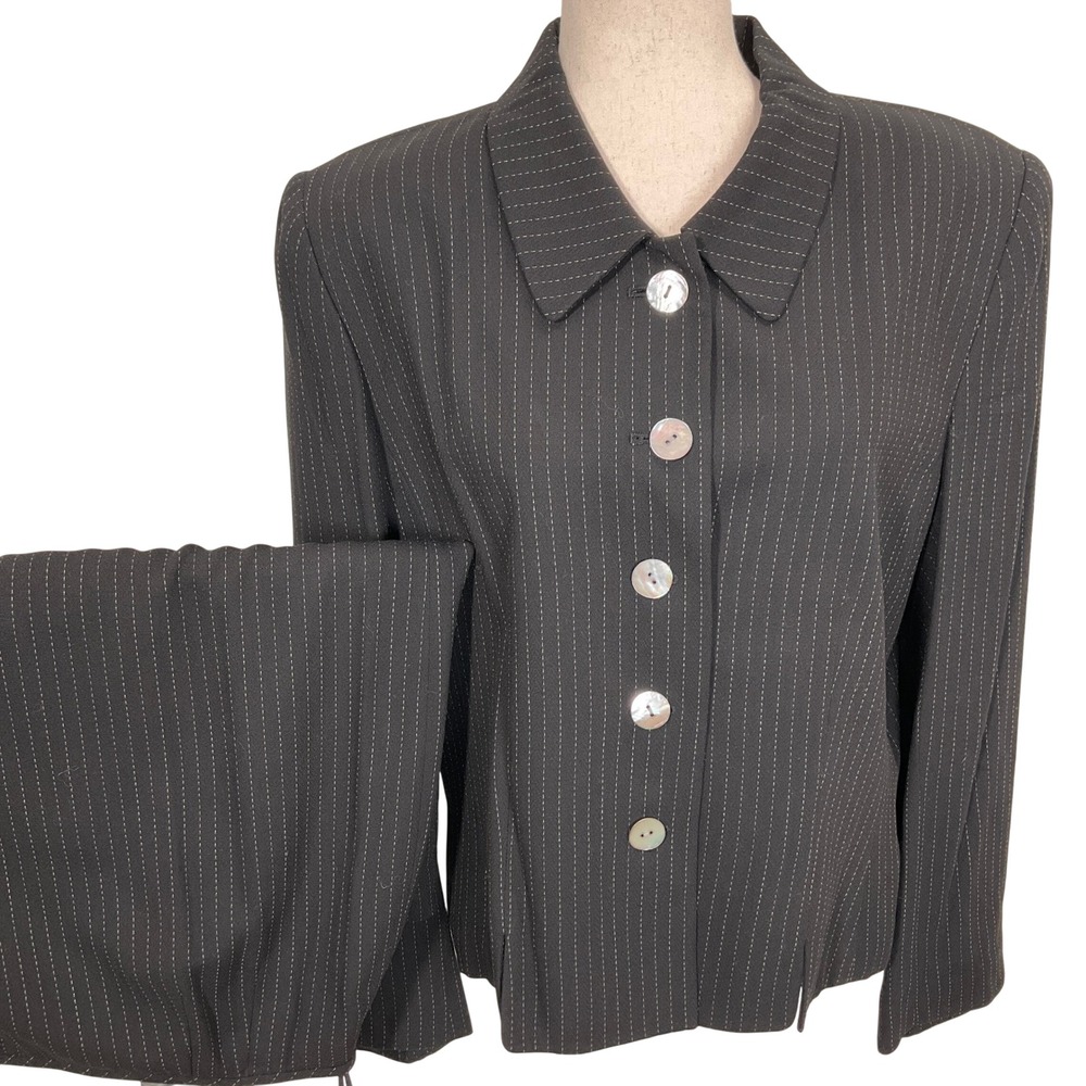 Kasper ASL Skirt Suit Womens 16 Black Dash Pinstripe Classic Office Career VTG‎
